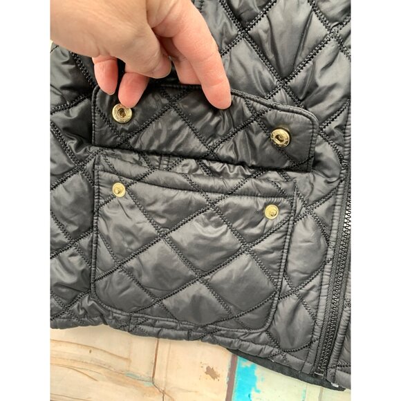 Jaannu Womans XL Reversible Puffer Vest Black / BLK / WHT Flowers Pockets - Picture 6 of 14